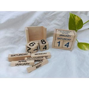 Wooden Calendar, Permanent Calendar, Perpetual Calendar Desk, Wood Blocks Perpetual Calendar, Christmas Gift, Calendar Wood Stand