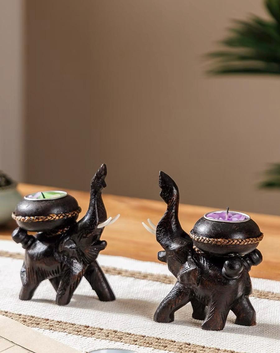 手作りの木製象のティーライトキャンドルホルダー - Etsy 日本
