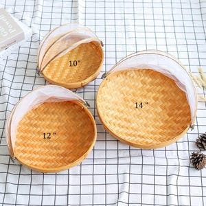 Bamboo Woven Basket with Mesh Cover – Handmade Fruit Basket, Food Cover, Eco-Friendly Storage, Boho Kitchen Decor, Insect Protector