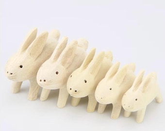 Carved wooden rabbit set of 5 pieces | Wooden rabbit figurine | Christmas Gift | Home Decor | Wooden toys | Teacher gift | Cute gift