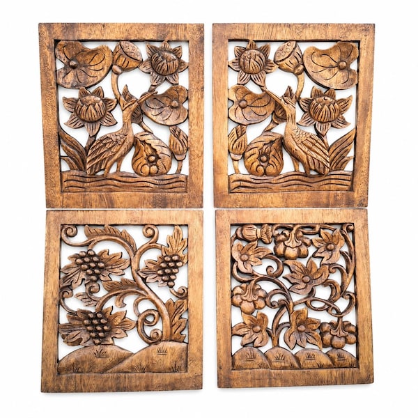 Carved Wooden Panel, Handcrafted Wall Art, Rustic Wood Decor, Decorative Wall Hanging, Traditional Wood Carving