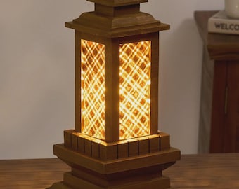 Lámpara de mesa de madera, lámpara de noche de madera hecha a mano, iluminación minimalista moderna para decoración del hogar.