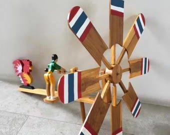 Teak Wooden Windmill – Handmade Rustic Decor, Garden Ornament, Indoor Sculpture, Natural Wood Art, Unique Gift for Home & Garden