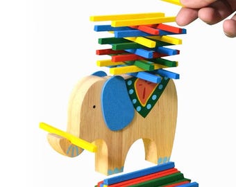Wooden toy of an elephant carrying a log | Christmas and Holiday Gift | Detailed Rustic | Home Decor | Wooden toys | Educational toys