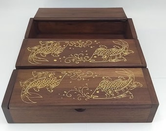 Wooden Storage Box with Lid – Rustic Wood Organizer for Kitchen, Office, or Keepsakes – Handmade Storage Solution, Chopstick Storage Box