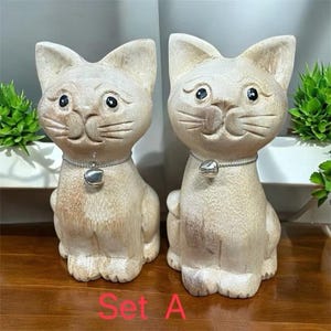 Hand-Carved Wooden Cat Figurine – Rustic Animal Sculpture – Handmade Wood Cat Statue – Unique Gift for Cat Lovers – Home Decor Collectible