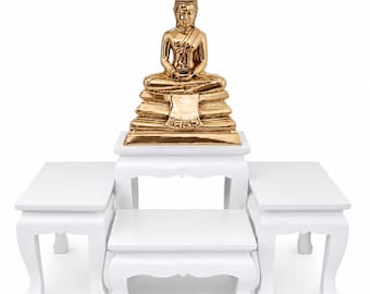 4 Piece White Buddha Altar Set, White Buddha Decor, Buddhist Altar Set, Buddha Statue Display, Meditation Decor, Zen Home Decor