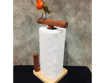 Bird Paper Towel Holder – Cute Wooden Kitchen Roll Dispenser – Farmhouse or Rustic Countertop Decor Gift Idea – Wooden Kitchen Accessory