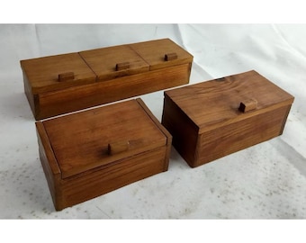 Caja de madera, caja de madera natural, caja de teca, caja de almacenamiento de madera, caja de joyería, bandeja con compartimentos forrados, caja de recetas, caja rústica