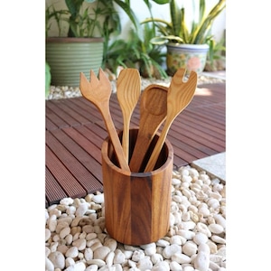 Porta utensilios de madera / Organizador de cocina rústico / Recipiente para utensilios de madera hecho a mano / Decoración de cocina rústica / Almacenamiento ecológico