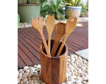Wooden Utensil Holder | Rustic Kitchen Organizer | Handmade Wood Utensil Crock | Farmhouse Kitchen Decor | Eco-Friendly Storage