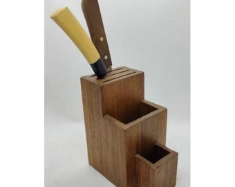 Knife Holder, Knife Block, Teak Wood Knife Block, Kitchen Tools, Kitchen Storage, Kitchen Utensils, Knife Organizer, Wooden Knife Holder