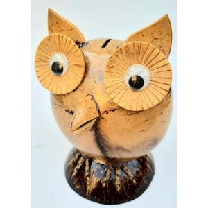 Coconut shell Piggy Bank Owl, Wooden Piggy Bank, Rare Collection, Adult Display Child’s Piggy Bank, Wooden Piggy Bank, Handmade bank