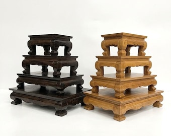 Oak & Natural Wood Buddha Statue Table, Handmade Wooden Buddha Stand, Buddhist Altar Table, Meditation Decor, Spiritual Home Decor