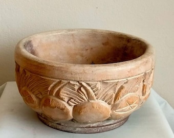 Tigela de madeira esculpida à mão, tigela de frutas de madeira, tigela de madeira única e vintage, tigela de madeira rústica, tigela decorativa, tigela de madeira feita à mão