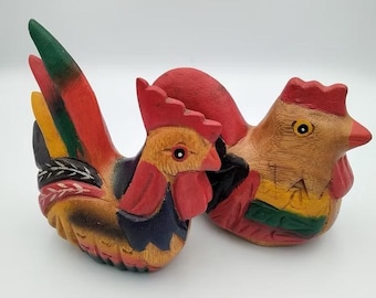 ヴィンテージの手彫り木製鶏彫刻像装飾フィギュア - Etsy 日本