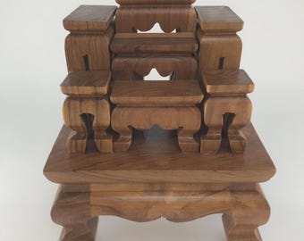 Small Wooden Buddhist Altar Table Set 8 Piece Set with Bases Mini Shrine Table Buddhist Home Decor Spiritual Offering Table