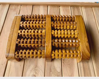 Teak Wood Foot Massage Roller – Natural Reflexology Tool for Stress Relief, Acupressure Massager for Feet & Arches