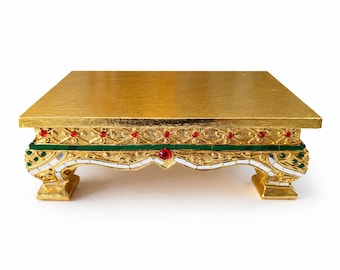 Gold Wooden Buddha Pedestal, Buddha Statue Stand, Wooden Altar Base, Meditation Altar Decor, Thai Buddha Display Stand