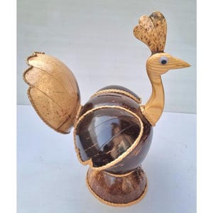 Coconut shell Piggy Bank Peacock, Wooden Piggy Bank, Rare Collection, Adult Display Child’s Piggy Bank, Wooden Piggy Bank, Handmade bank