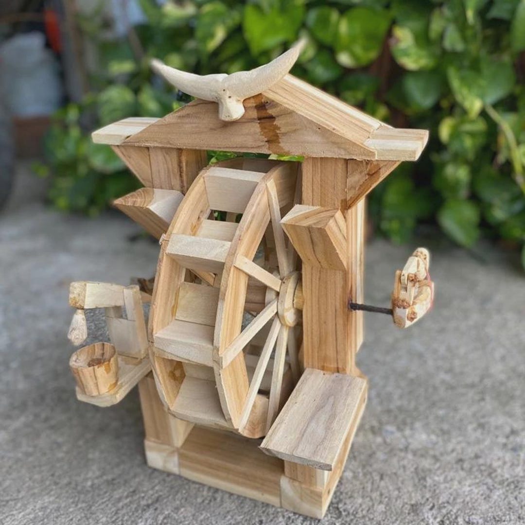 Wooden Water Wheel Rustic Decor Mini Water Mill Handmade Garden ...