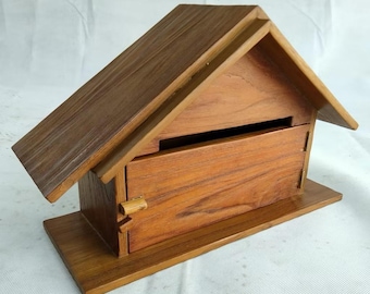 Teakhouten postbus, houten brievenbus, houten brievenbus, brievenbus, houten postbus voor buiten, vintage muurbrievenbus, postbrievenbuskit