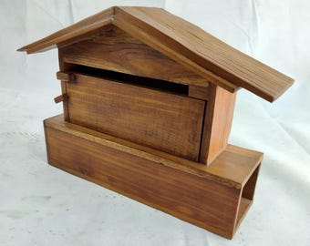 Wandpostbus, teakhouten brievenbus, houten brievenbus, rustieke brievenbus, houten brievenbus voor buiten, vintage muurbrievenbus, postbrievenbuskit