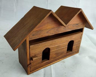 Buzón rústico, buzón de pared, buzón de madera de teca, buzón de madera, buzón de madera para exteriores, buzón de pared vintage, kit de buzón de correo