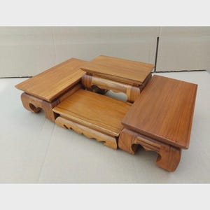 Handmade Teak Wood Buddhist Altar Table Set 4 Pieces Traditional Thai Spiritual Home Decor Meditation Prayer Table