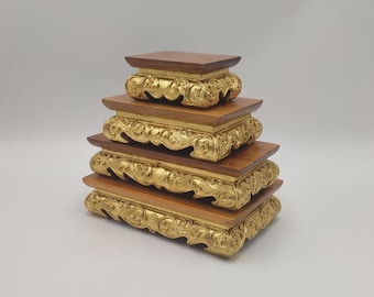 Teak Wood Buddha Base – Handmade Wooden Pedestal Stand for Buddha Statue – Solid Teak Altar Display Stand for Home or Meditation Room