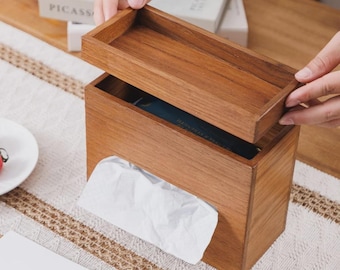 Vintage Teak Wood Tissue Box | Handmade Wooden Napkin Holder | Retro Teak Home Decor | Rustic Tissue Box Gift