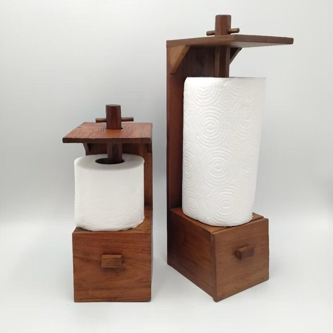 Tissue Roll Holder Table Top Style Handcrafted in Wood (5x5x10.5)