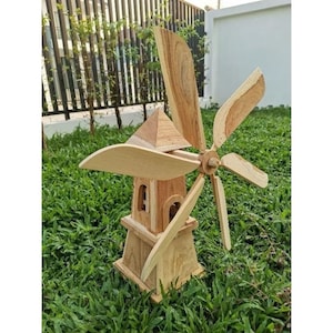 Handcrafted Teak Wood Windmill for Garden | Rustic Outdoor Yard Decor, Wooden Wind Spinner Sculpture, Eco-Friendly Teak Garden Ornament Gift
