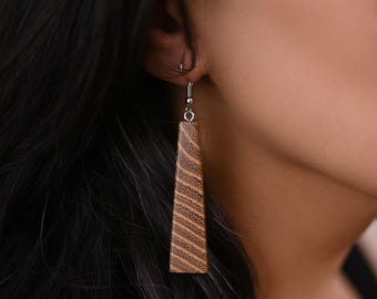 Long Wood Earrings, Present for Girlfriend, Girls Gift, Minimal Wooden Triangle Jewelry, Hypoallergenic