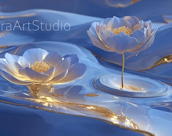 Blue Golden Flower Video Loop | Surreal Background (MP4 Digital Download)