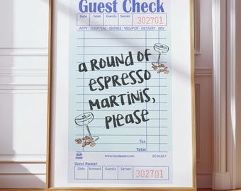 Lámina artística "Espresso Martini Guest Check" / Decoración para carrito de bar (Descarga digital)