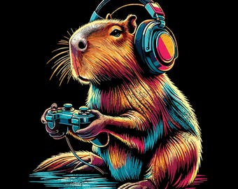 Capybara Gamer shirt Design | Animal Lover Graphic |Gaming Capybara PNG | Funny Digital Download |Cute Animal Graphic Tee | Instant Download