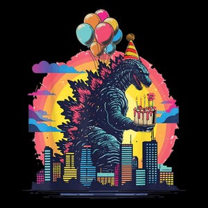 Godzilla Birthday PNG, Funny Kaiju Party Sublimation,Retro Monster Digital Download, King of the Monsters Clipart, Partyzilla T-Shirt Design