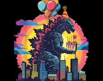 Godzilla Birthday PNG, Funny Kaiju Party Sublimation,Retro Monster Digital Download, King of the Monsters Clipart, Partyzilla T-Shirt Design