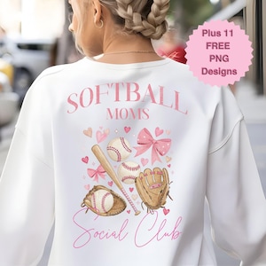 Coquette Softball Moms Social Club Sublimation Png Watercolor Pink Bows Girlie Baseball Mama Sports Mom Gift T Shirt Design Instant Download