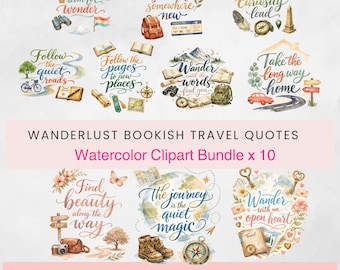 Cozy Wanderlust Travel Quotes Clipart Bundle Watercolor Bookish Travel Art Pngs Make Stickers Travel Journal Digital Download V2