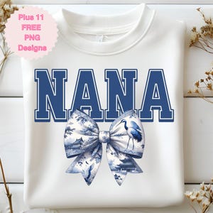 Chinoiserie, Toile Coquette, Fiocco, Nana, PNG, Carattere universitario, Acquerello, Sublimazione, Design per T-shirt, Toile De Joie, Nonna, Festa della Mamma, Clip Art