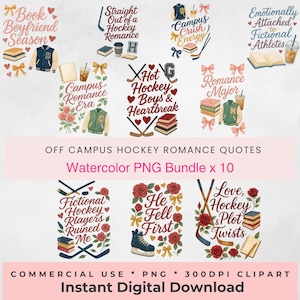 Paquete PNG fuera del campus Hockey Romance Clipart Citas de héroes ficticios Bookish Romantic Sports Reader Girl Booktok Diseño de sublimación