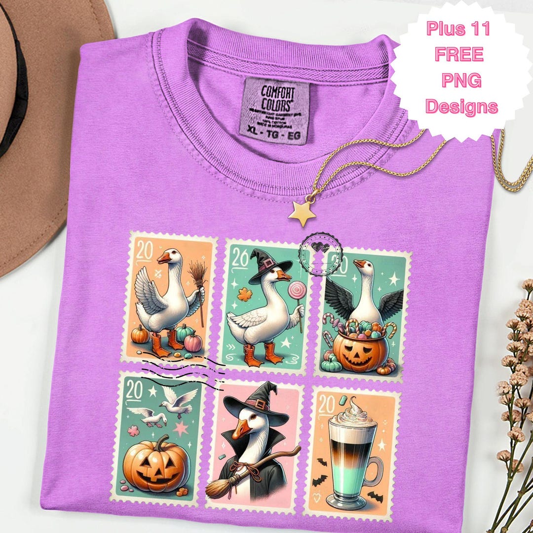 Silly Goose Halloween Vintage Postage Stamp Collage PNG Geese Witch ...