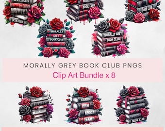 Morally Grey Book Club Clipart Bundle Dark Academia Gothic Book Stacks Watercolor Anti Valentines Grunge PNG Romance Red Roses Sublimation