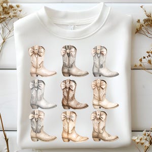 Kokette Cowgirl Stiefel Aquarell Png Western Hochzeit Brautdusche Sublimation Design Png Sofortiger Download Band Bögen Bachelorette T Shirt