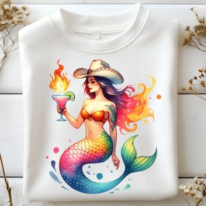 Western Mermaid Margarita Aquarell Png Cowgirl Sirene Sublimation Design Sofortiger Download Flaming Margs Spicy Marg T Shirt Glas Glas UVDTF