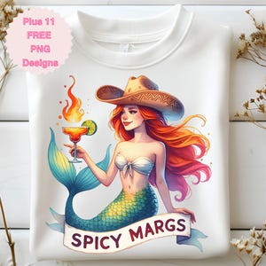 Cowgirl Meerjungfrau Spicy Margarita Png Western Sirene Aquarell Sublimation T Shirt Design Sofortiger Download Flaming Margs Spicy Marg Küsten
