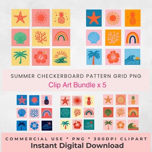 Summer Checker Grid Png Bundle Beach Vacation Sublimation T Shirt Design Nautical Coastal Checkerboard Block Girls Trip Spring Break UVDTF