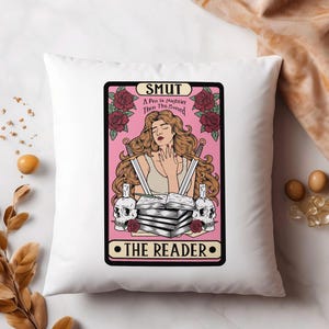 The Smut Reader Tarot Card Square Pillow|Light Academia|Bookish Gift|Romance Reader|Dark Academia Decor|Smutty Books|Spicy Book Gifts